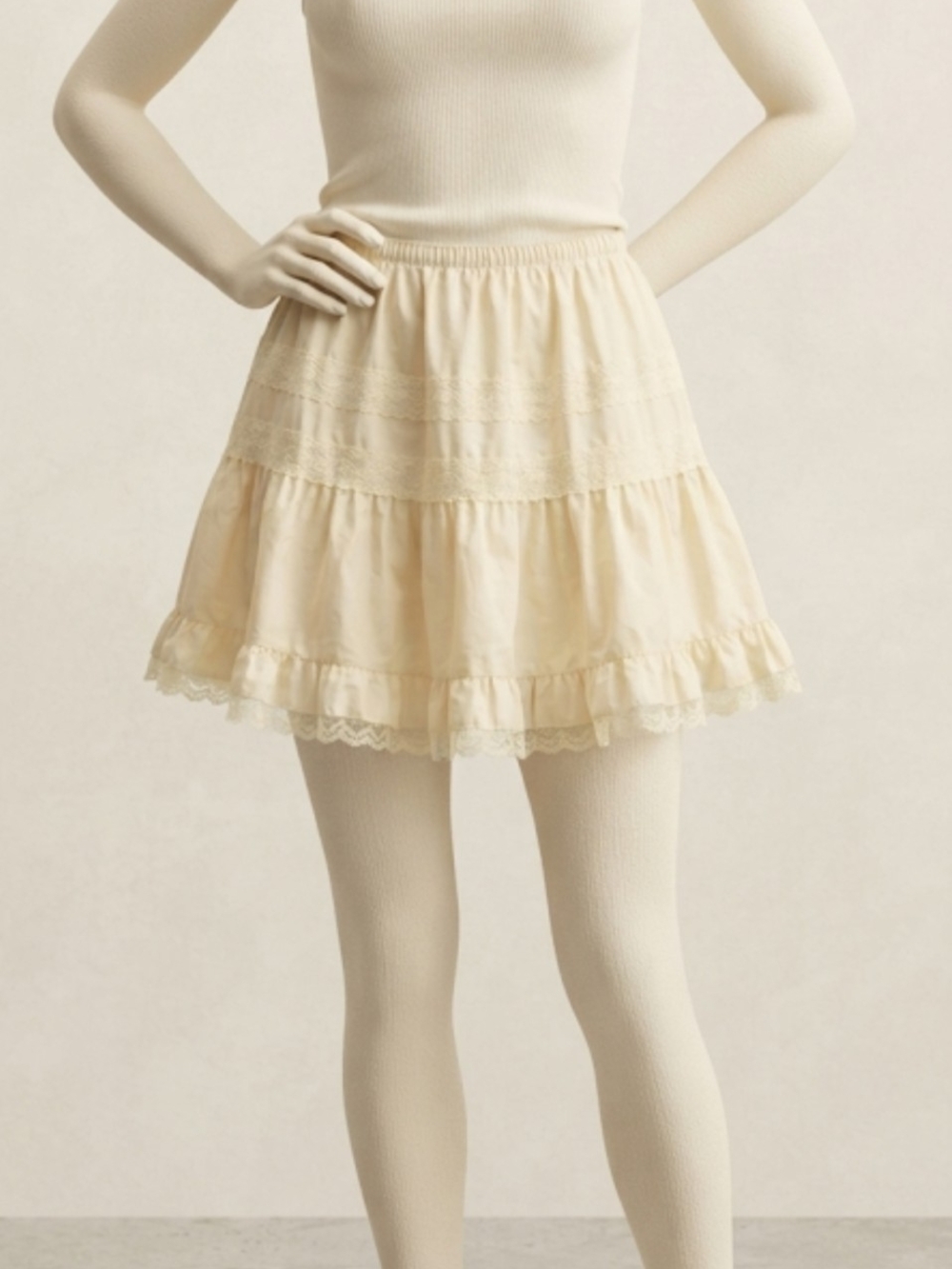 Yellow Tiered Lace Mini Skirt